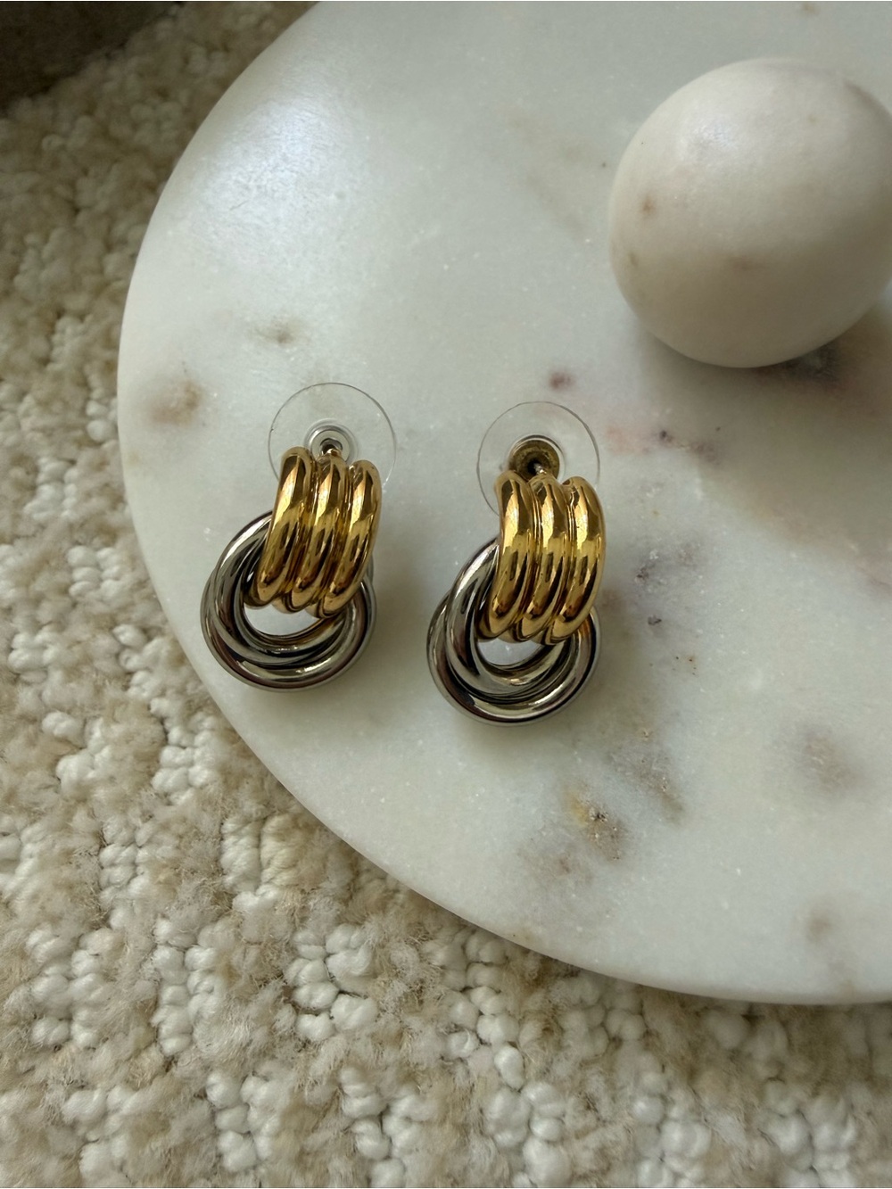 Two-Tone Gold and Silver Interlocked Hoop Earrings